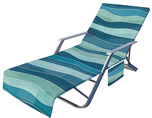 FANSU Streifen Schonbezug für Gartenliege Frottee Liegenauflage Garten Sonnenliege Handtuch mit 2 Taschen Stuhl Strandtuch für Schwimmbäder Strände Gartenhotels (Blaue Welle,75x210cm)