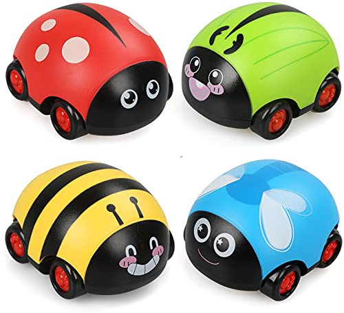 JoyPlus 4 Stück Aufziehauto, Spielzeugauto Set Baby Auto Spielzeug Fahrzeuge Reibung Zurückziehen Spielzeugautos Autos Kinderspielzeug Strumpffüller für Jungen Mädchen Kinder ab 1 2 3 4 Jahre