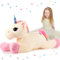 32 Zoll Plüsch Riesen Einhorn Spielzeug Beige Einhorn Kuscheltier Süß Übergroßes Plüsch Kissen Weich Groß Puppe für Einhorn Mädchen Geburtstag Dekoration