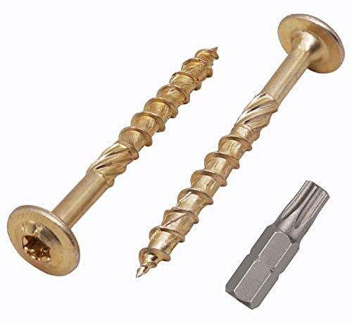 Paquete de 20 piezas de acero galvanizado 6 x 60 mm tornillos de madera amarilla, cabeza torx, cabeza oblea, tornillos de madera, parcialmente roscados (20, 6 x 60 mm)