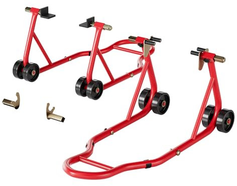 SPECSTAR Motorcycle Front and Rear Paddock Lift Stand Set 400kg Capacity with Adjustable U & L Fork Swingarm Spool for Motorbike Garage Repair Use