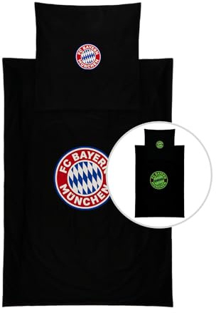 FC Bayern München Kinderbettwäsche Glow in the Dark Arena (Navy Blau) I Leuchtende Baumwoll-Bettwäsche mit Kissenbezug 80 x 80 cm I Offiziell lizenziert
