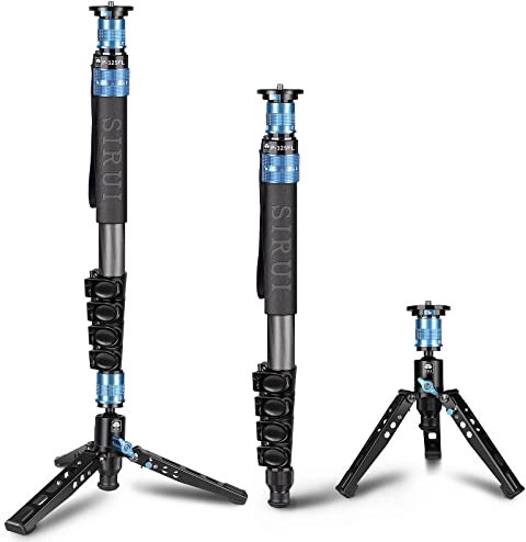 SIRUI P-325FL Carbonfaser Einbeinstativ mit Füßen,170 cm professionelles Monopod, tragbar und leicht Kamerastativ für DSLR-Kameras, max. Traglast 10 kg