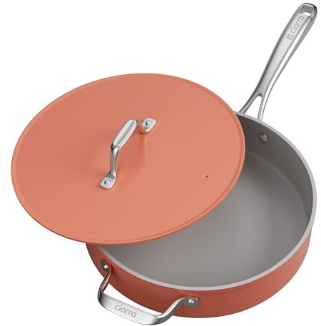 CIARRA Beyond - Padella 28 cm 4,2 L - Rivestimento antiaderente - con coperchio - Tutte le fonti di calore compresa l'induzione - Non tossico - Senza PTFE e PFOA - Arancione