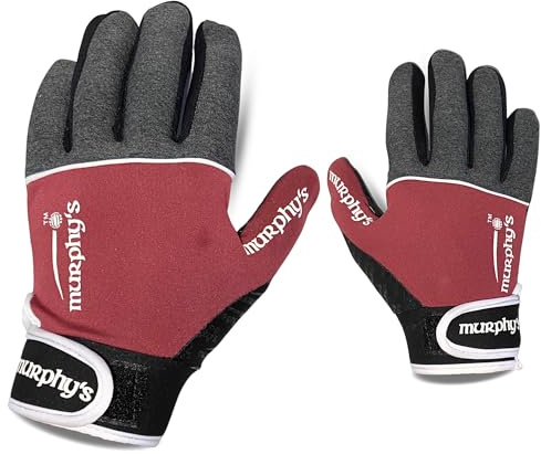 Murphys V2 gaeliska fotbollshandskar, premium latex fältspelare vantar, hållbar krok och ögla stängning, grå och röd