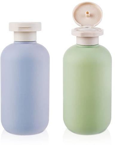 WLLHYF Lot de 2 flacons souples rechargeables en plastique avec bouchon à rabat - Accessoires de voyage pour shampooing, crèmes, lotion, après-shampoing (vert bleu, 200 ml)