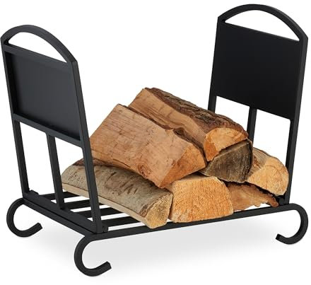 Relaxdays Portalegna, Cesto Pieghevole Porta Legna da Ardere per Camino, da Interni, HLP: 44x52x31 cm, Nero, Acciaio