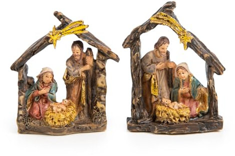 Logbuch-Verlag Bethlehem Lot de 2 mini crèches de table de Noël miniatures Cadeau Décoration Étable 5 cm