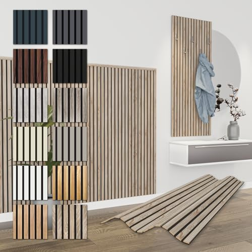 HEXIM Akustikpaneele 138,5x60cm Holz Comfort - flexible Holzpaneele Platten Lamellenwand MDF Wandpaneele Lamellenverkleidung Wandverkleidung schalldämmend (0.83m² Sonoma Oak)