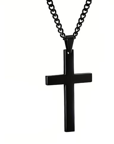CarPlusStudio Cross Necklace for Men Women - Cross Pendant Chain 316L Stainless Steel Silver/Gold/Black Cross Chain Necklaces Gifts for Easter, Birthday, Christmas