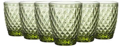 TRESV Set de 6 Vasos Colores o Transparente, Vaso de Cristal agua de 250 ml, Vaso de Agua y Bebidas, Aptos para Lavavajillas (Verde)