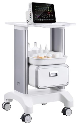 VEVOR Chariot de Laboratoire à 2 Niveaux, Mobile Médical avec 1 Tiroir et 1 Plateau Supérieur, Matériau ABS, 4 Roues Silencieuses, pour Labo, Clinique, Hôpital, Salon, Blanc