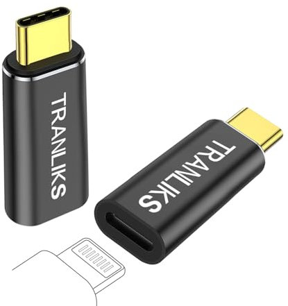 TRANLIKS per Lightning a USB C Adattatore, Supporta la Ricarica Rapida PD 60W e il Trasferimento Dati per Apple 15/16.(2 Pack Nero)