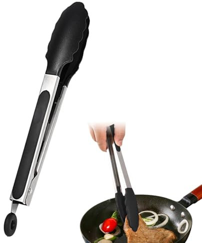 Pinza da cucina in silicone resistente al calore, 35 cm, con punte in gomma antiaderente e manico in acciaio rivestito in silicone e chiusura liscia, pinza in metallo bloccabile, per grigliare