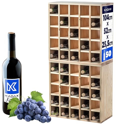 KADAX Trähylla för vin – stor flaskhylla – rustikt stativ – stabilt vinskåp