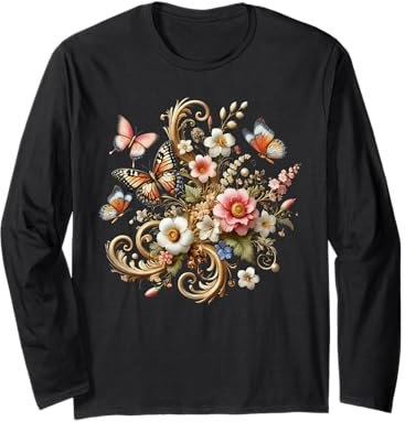 Luxueux papillons, fleurs sauvages et vignes Formes Mania Manche Longue