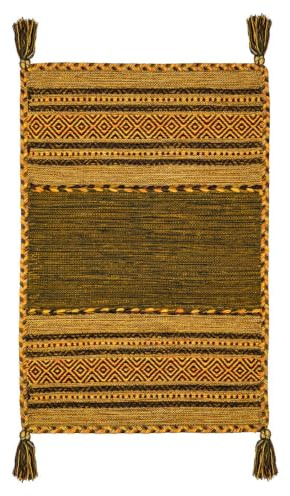 Tappeto ANTIQUE-KILIM verde tessuto a mano in cotone e ciniglia cm.70x140