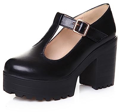 Sandaletter, dam, med klack, remsandaler, platåsandaler, Mary Jane, halvskor, fest, bröllopsskor, cosplaykostym, skor, eleganta och bekväma damskor höga klackar, pumps fritidssandaler, svart, 37 EU