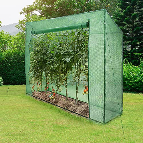 ECD Germany Serra da Giardino per Orto 200x79x168cm in Telaio di Acciaio Foglio Verde di Rete in Polietilene Ottimale per i Pomodori e Varie Verdure Piante e Frutta Montaggio Rapido Porta Arrotolabile