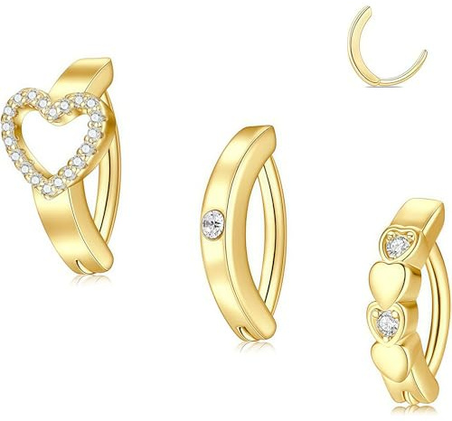 LunarCharm 3 pezzi anello ombelico dorato, ipoallergenico, acciaio chirurgico 316L, cerchio con cuore CZ scintillante, gioiello ombelicale per donne, piercing corpo