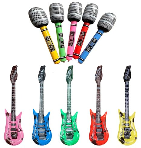 10 PCS Inflatable Musical Instrument Inflatable Guitar Inflatable Microphone,Rock and Roll Musical Instruments Props For Music Party Decorations for Kids Birthday Party Decoration, Music Party