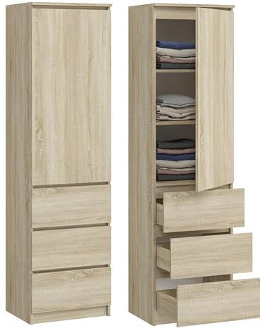 KUBUTKU Armadio multiuso con 3 cassetti, 3 scomparti e ante, armadio per la casa, armadio per vestiti, armadio per ufficio 180,5x50x40 cm (Sonoma)