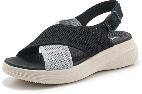 Meik Mangni Sandales Orthopedique Femmes Confortable Randonnée Sandale Compensées Bout Ouvert Soutien Voûte Plantaire Sandal Réglables été Léger Antidérapante,36-42 EU