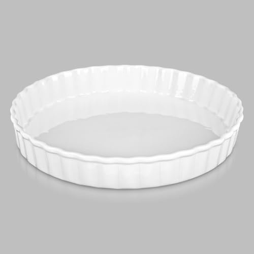 bssmmai Quicheform keramik, tarteform, keramik, quiche form med hög kant – med non-stick beläggning, mikrovågsugn, diskmaskin och ugnssäker, vit, 25,5 x 4 cm