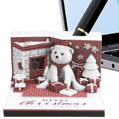 Mppchhn Calendrier 3D 2026,Calendrier 3D Ours De Noël Art Papeterie,Bloc Notes Décoratif Pour Anniversaire Maison | Bureau École Enseignants
