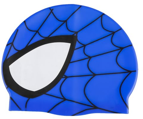 Hopzab Waterproof Silicone Swimming Cap, Unisex Spider Pattern Swim Hat for Long/Short Hair, Comfortable Fit(Blue)