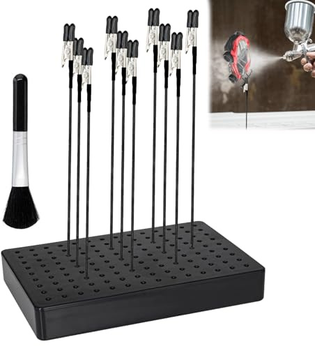 VLYX 10-Piece Alligator Clip Stick Set with Spray Painting Stand Base, Brush, and Metal Wire Clamps for Model Painting, Hobby DIY, Jewelry Wearing, Card Photo Memo