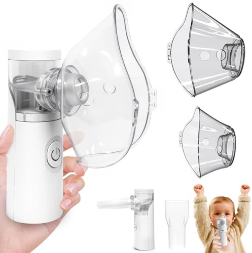 Nebulizador bebe & adultos, Nebulizador portatil para uso doméstico con 2 mascarillas y boquilla, nebulizador niños y adultos apto para uso doméstico y viajes（Blanco）