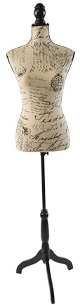 Manichino da sarta Relaxdays, Donna, Taglia 36/38, Altezza Regolabile 130–167 cm, Base in Legno, Beige/Nero