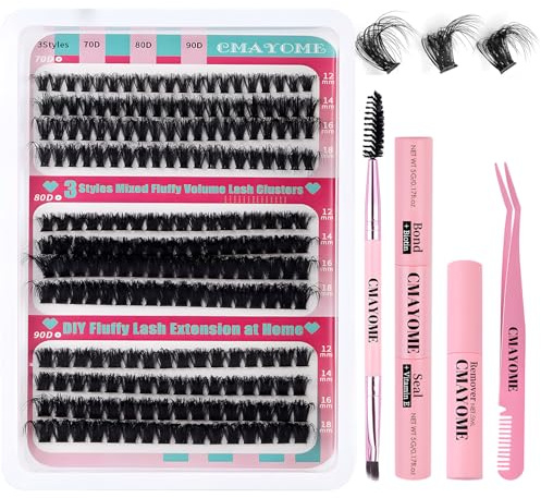 MOTIBACK Juego de 216 pestañas profesionales para pestañas, 70D, 80D, 90D, 12-18 mm, juego completo con adhesivo de doble extremo, removedor y pinzas con peine, impermeable, reutilizable
