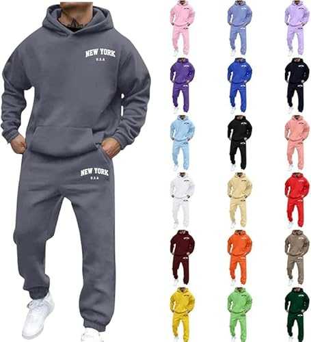 Lggwunsi Completo Palestra Uomo - Moda Comodi Cotone Tuta Uomo Morbida Elasticità Tute Sportiva Jogging Traspirante Yoga Stampa Felpa+Pantaloni Taglie Forti Larghi Abbigliamento per Autunno e Inverno