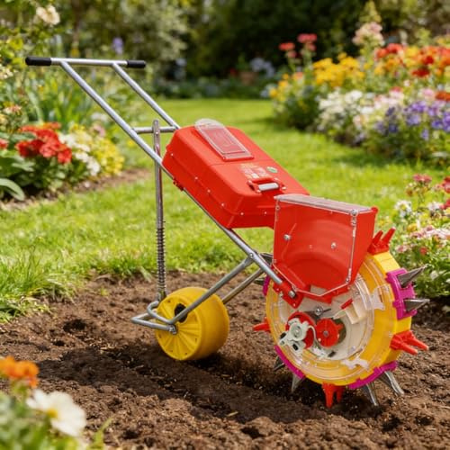 Seminatrice manuale con applicatore di fertilizzanti, seminatrice da giardino con rullo, profondità regolabile, per piantare mais, cotone, soia, arachidi(6 holes)