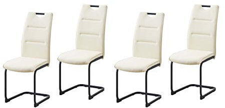 HTI-Line Schwingstuhl 4er Set PU Creme DannyP Freischwinger Esszimmerstuhl Kunstleder