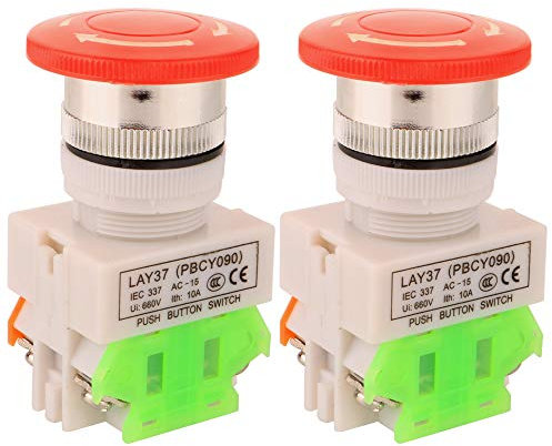 Gebildet 2pcs AC 660V 10A 22mm NO/NC Rojo Interruptor de Boton Pulsador de Parada de Emergencia de Seta