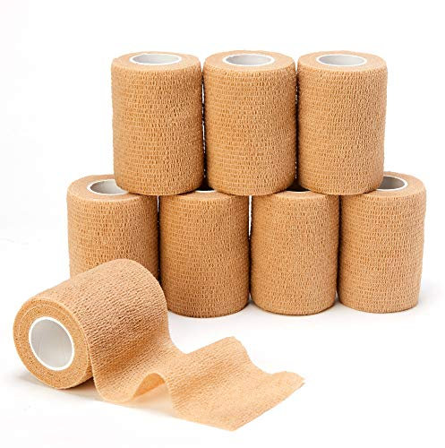 Selbsthaftende Bandage Haftbandage (7.5cm X4.5m), 8 Rollen Elastischer Selbsthaftender Verband Selbstklebender Verband für Erste Hilfe, Sport, Handgelenk und Knöchel (7.5cm, Beige)