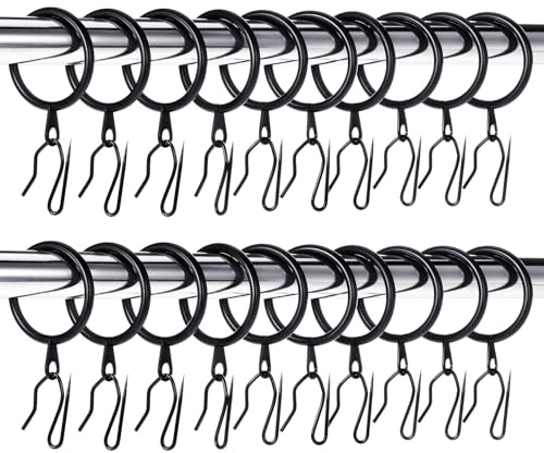 Hotop 60 Pieces 1.26 Inch Metal Drapery Curtain Rings Curtain Hanging Rings and 60 Pieces Metal Drapery Pin Hooks for Drapes Window Door Shower (Black)