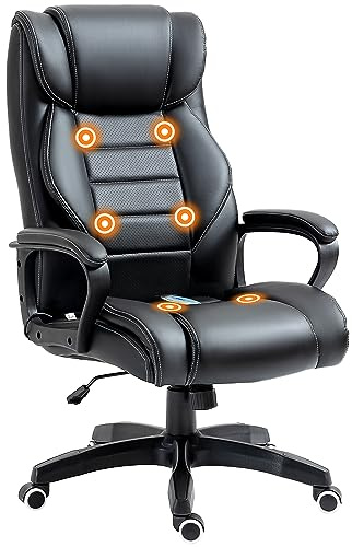 Vinsetto Poltrona Massaggiante da Ufficio con 6 Punti Massaggio e Altezza Regolabile, Poltrona Moderna ed Ergonomica in Finta Pelle Nera, 66x78x112-120 cm