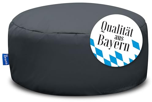 Bruni Puff rund M grå – sittsäck fotpall för inomhus- och utomhusbruk, pall med pärlfyllning, EPS-pärlfyllning, rund yoga- och meditationskudde, tvättbart överdrag