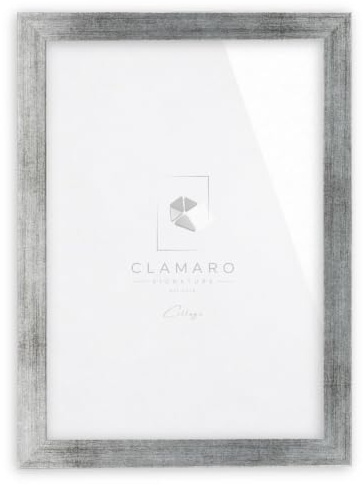 CLAMARO Bildram collage, kantig, MDF trä, silver borstad, 30 x 43 cm | Handgjorda i Tyskland, profilbredd 30 mm, inklusive bakvägg och tagghängare, för stående och liggande format, akrylglas