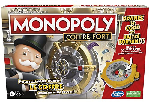 Hasbro Gaming Monopoly Coffre-Fort, Jeu de Plateau pour la Famille et Les Enfants, 2 à 6 Joueurs, dès 8 Ans, inclut Un Coffre-Fort, Multicolore, L