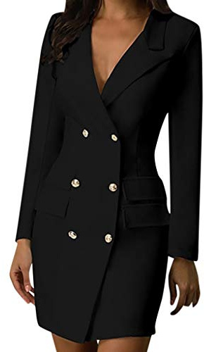 Générique Robe Blazer Femme Sexy Double Boutonnage Boutonnage Tailleur Longue Cintré à Manches Longues Taille Grande Manteaux Robe Col en V Blazer