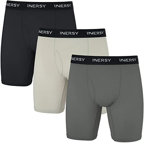 INNERSY Boxershorts för män, långa mesh, herrkalsonger med gylf, mjuka retroshorts, 3-pack