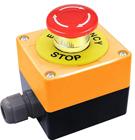 dstfuy Interruttore a pressione, 1NC, 1NO, impermeabile, IP65, colore rosso, con interruttore AC 660 V 10 A, interruttore di emergenza (giallo)