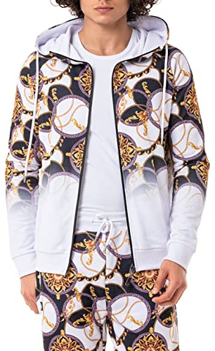 Redbridge Veste à capuche avec imprimé accrocheur Veste de survêtement élégante avec fermeture éclair pour les loisirs et le streetwear, Blanc., S