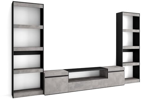 Skraut Home | Ensemble Meuble TV | Meuble Salon Complet | 320x186x35cm | pour Les TV jusqu'à 80 | Salon Complet | Style Moderne | Ciment