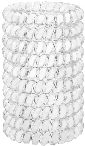JessLab Spiral Hair Ties, 10 Pcs No-Damage Elastic Bands, Bobbles for Women | Clear, Small Traceless Coils for Thick or Fine Ponytails, Kids and Girls, Water-Resistant for Swimming, Gym, School